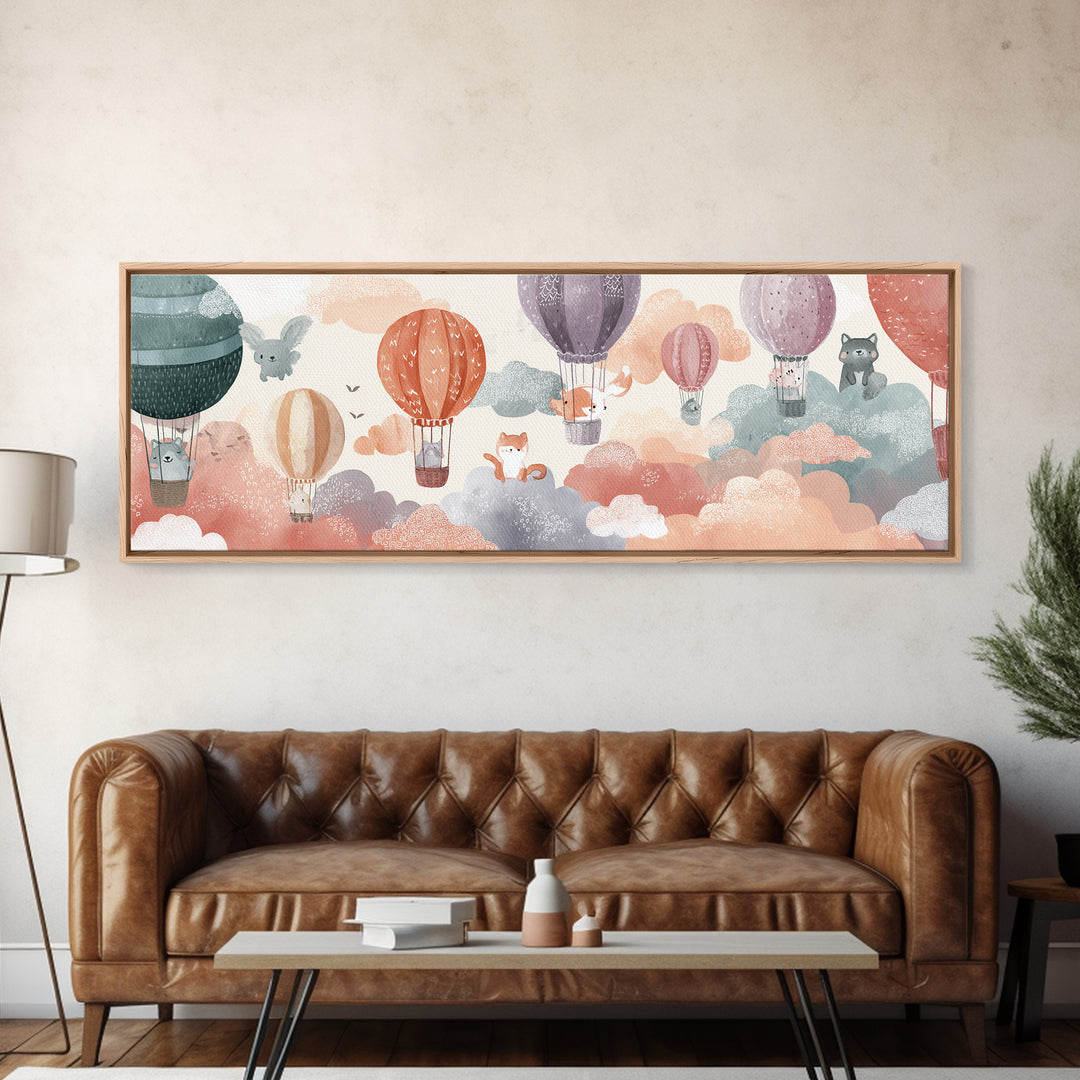 Floating Hot Air Balloon Canvas Print, Nursery Art, Wall Decor, Nursery Decor, Nursery 276, Playroom Decor, Wall Art Set of, NUR-3x1-76