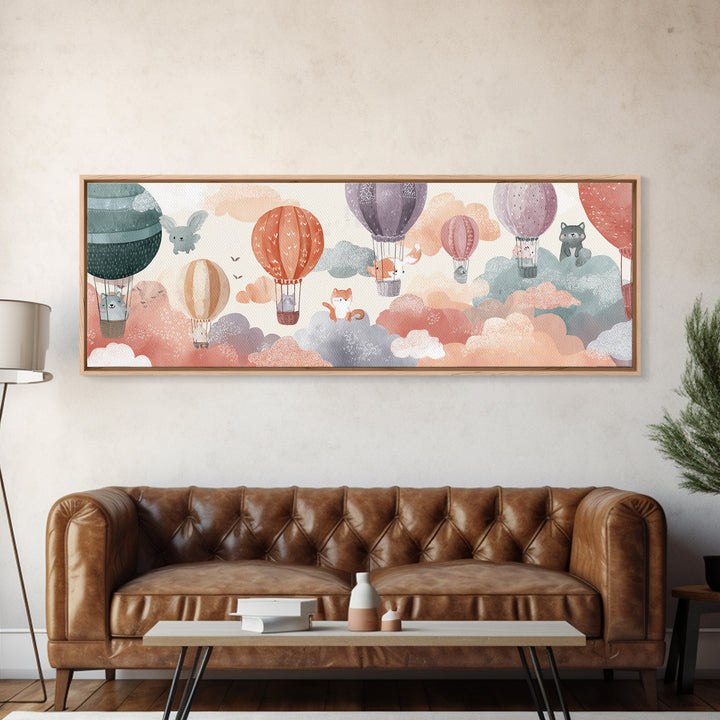 Floating Hot Air Balloon Canvas Print, Nursery Art, Wall Decor, Nursery Decor, Nursery 276, Playroom Decor, Wall Art Set of, NUR-3x1-76