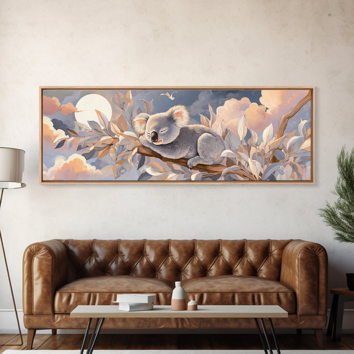 Sleeping Koala on Eucalyptus Branch Framed Canvas Print, Nursery Art, Watercolor Print, Nursery Decor, Oil Painting, Nursery, NUR-3x1-77