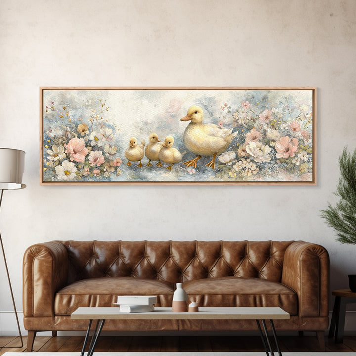 Ducklings Following a Mother Duck Canvas Print, Nursery Art, Art Print, Nursery Decor, Fine Art, Nursery 278, Wall Art Set of, NUR-3x1-78