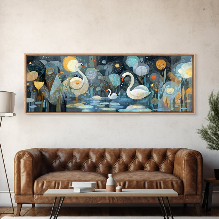 Swan and Cygnet Canvas Print, Nursery Art, Art Print, Nursery Decor, Fine Art, Nursery 280, Wall Art Set of, Girl Nursery Decor, NUR-3x1-80