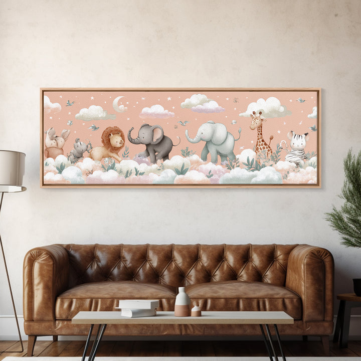 Pastel Jungle Animals Framed Canvas Print, Nursery Art, Nursery Prints, Nursery Decor, Fine Art, Nursery, Kids Wall Decor, NUR-3x1-82