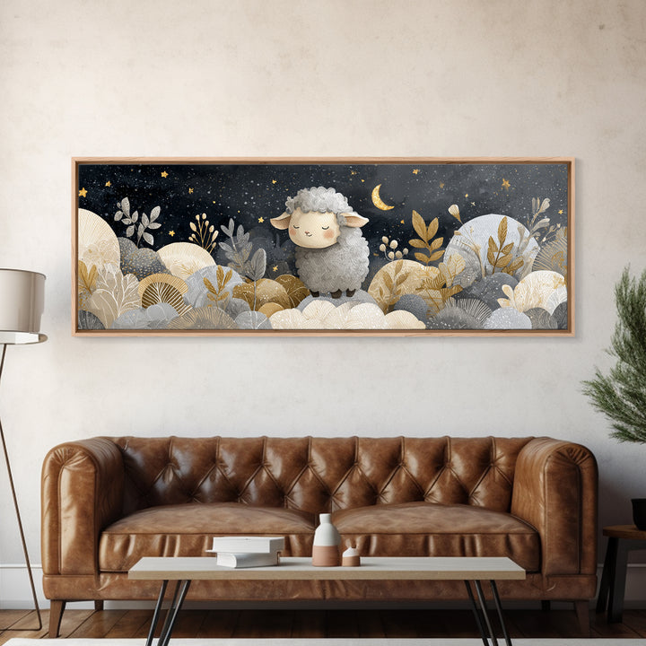 Little Lamb under a Starry Sky Canvas Print, Nursery Art, Nursery Decor, Fine Art, Nursery, Kids Wall Art, Woodland Nursery, NUR-3x1-83