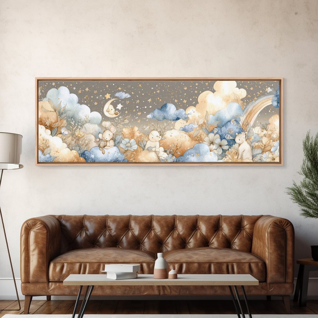 Clouds and Raindrops Canvas Print, Nursery Art, Wall Art Print, Nursery Decor, Watercolor Art, Nursery, Baby Girl Nursery, NUR-3x1-86