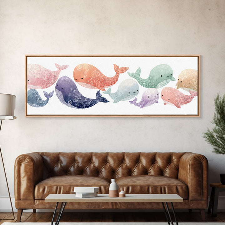 Friendly Ocean Creatures Canvas Print, Nursery Art, Minimalist Decor, Nursery Decor, Fine Art, Nursery, Nursery Wall Decor, NUR-3x1-88