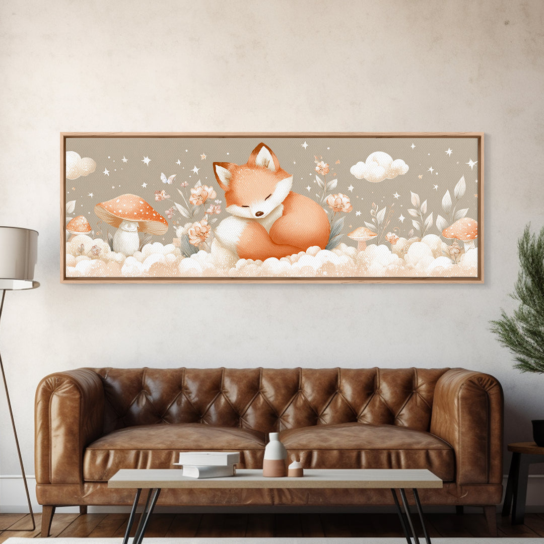Woodland Fox Tucked Canvas Print, Nursery Art, Wall Hangings, Nursery Decor, Oil Painting, Nursery, Digital Download Art, NUR-3x1-92