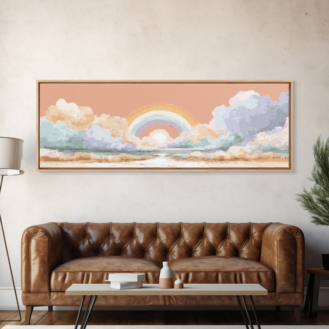 Rainbow Arch with Muted Nursery Colors Canvas Print, Nursery Art, Textured Painting, Nursery Decor, Oil Painting, Nursery, NUR-3x1-95