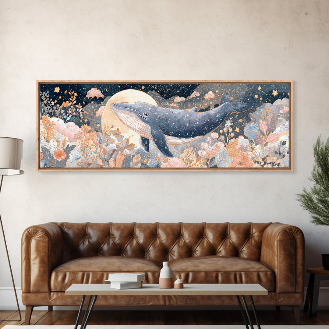 Whale and Tiny Stars Canvas Print, Nursery Art, Gallery Decor, Nursery Decor, Fine Art, Nursery, Wall Art, Wall Decor, NUR-3x1-96