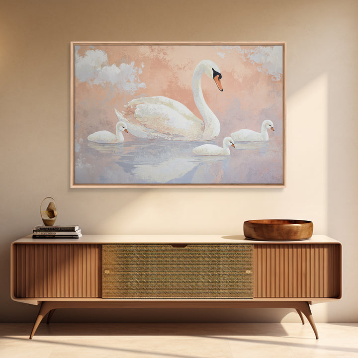 Swan and Cygnet Framed Canvas Print, Nursery Art, Wall Art Set of 3, Nursery Decor, Fine Art, Nursery, Dinosaur Wall Art, NUR-3x2-20