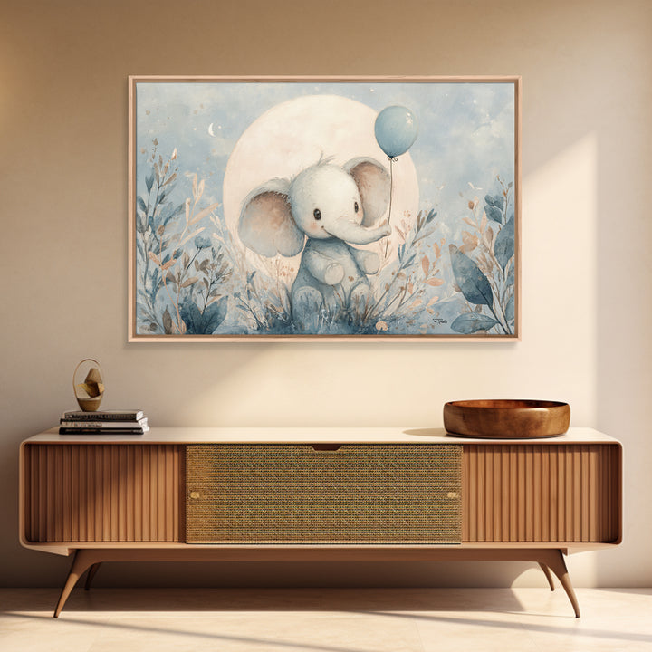 Sleepy Baby Elephant Holding a Tiny Balloon Canvas Print, Nursery Art, Kids Wall Decor, Nursery Decor, Fine Art, Nursery, NUR-3x2-29