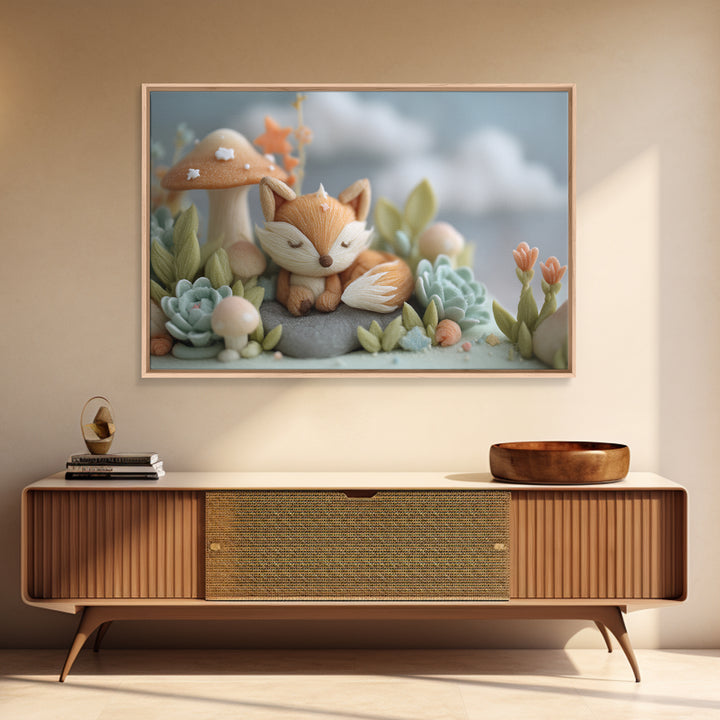 Woodland Fox Tucked Canvas Print, Nursery Art, Digital Download Art, Nursery Decor, Fine Art, Nursery, Whimsical Wall Art, NUR-3x2-32