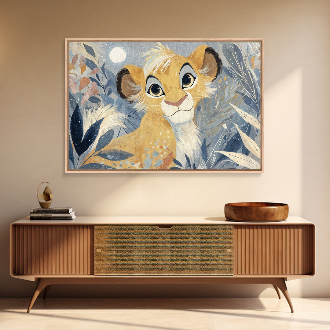Lion Cub with Soft Golden Mane Canvas Print, Nursery Art, Playroom Wall Decor, Nursery Decor, Oil Painting, Nursery, NUR-3x2-37
