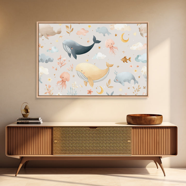 Friendly Ocean Creatures Canvas Print, Nursery Art, Butterfly Wall Art, Nursery Decor, Fine Art, Nursery, Woodland Nursery Art, NUR-3x2-52