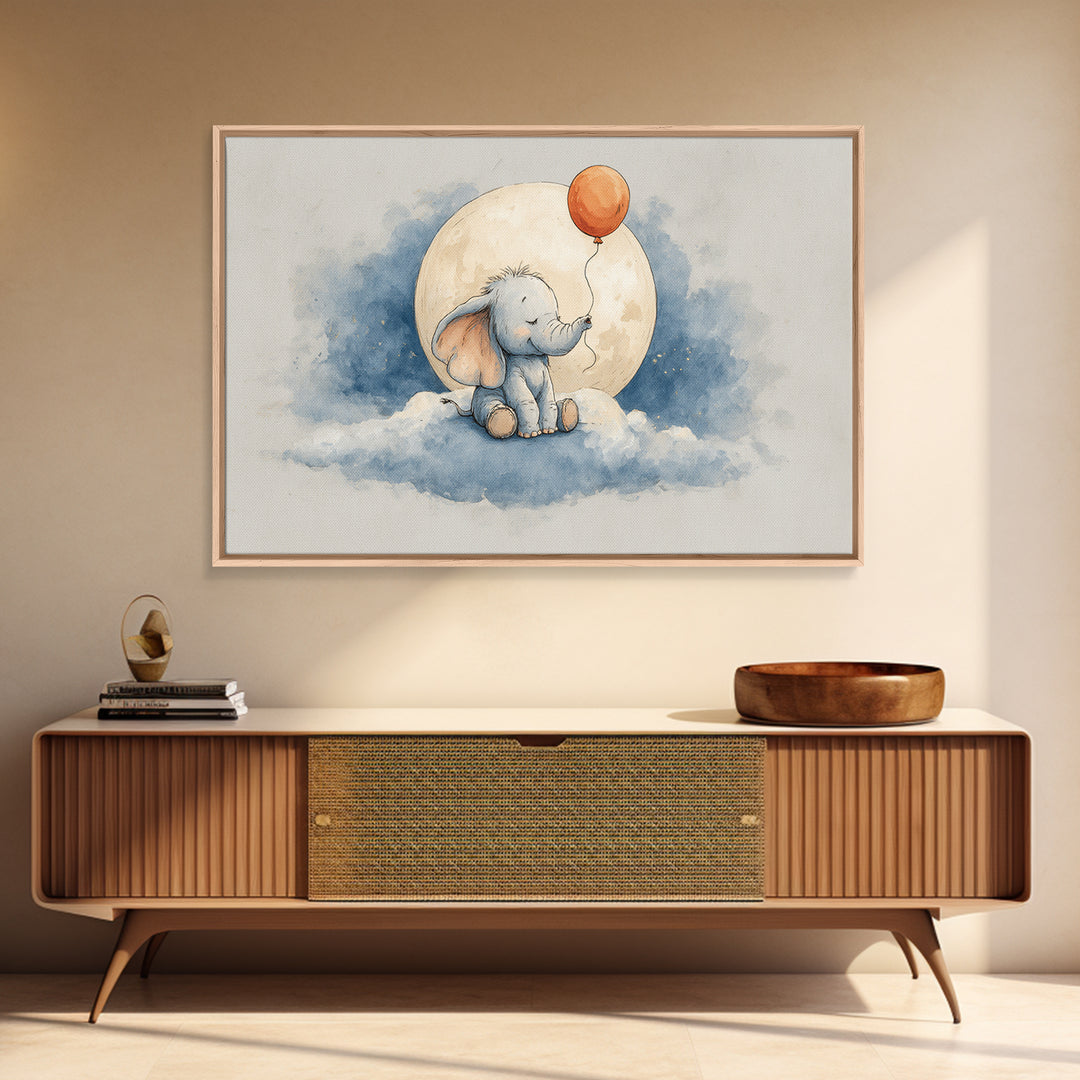 Sleepy Baby Elephant Holding a Tiny Balloon Canvas Print, Nursery Art, Kids Wall Decor, Nursery Decor, Fine Art, Nursery, NUR-3x2-53