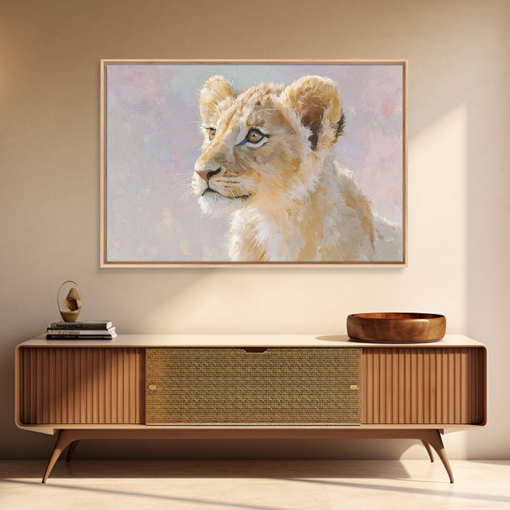 Lion Cub with Soft Golden Mane Canvas Print, Nursery Art, Playroom Wall Decor, Nursery Decor, Oil Painting, Nursery, NUR-3x2-61