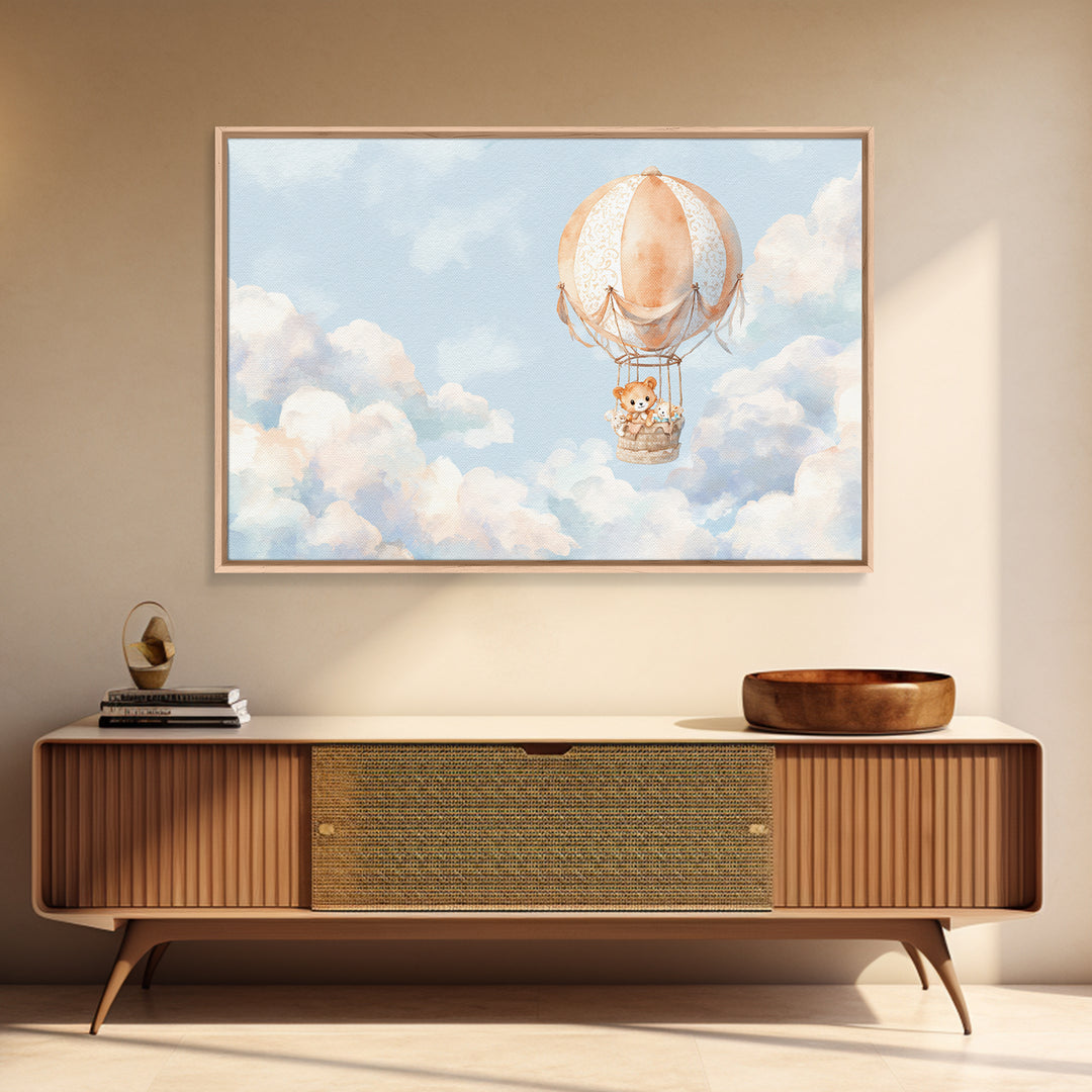 Floating Hot Air Balloon Framed Canvas Print, Nursery Art, Home Decor, Nursery Decor, Abstract Art, Nursery, Contemporary Art, NUR-3x2-64
