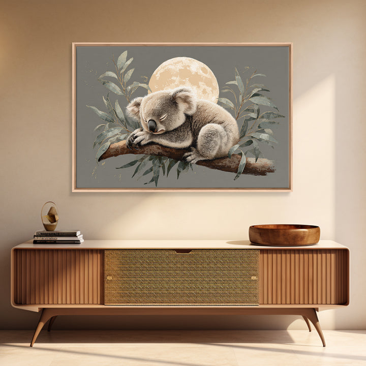 Sleeping Koala on Eucalyptus Branch Framed Canvas Print, Nursery Art, Baby Girl Nursery, Nursery Decor, Fine Art, Nursery, NUR-3x2-65