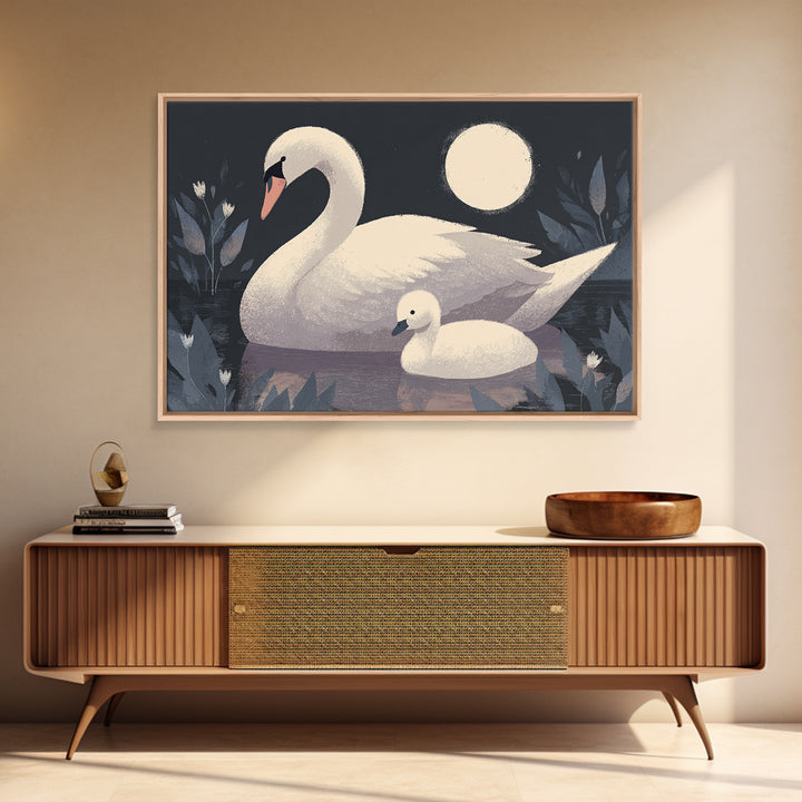 Swan and Cygnet Canvas Print, Nursery Art, Gallery Decor, Nursery Decor, Fine Art, Nursery, Wall Art, Wall Decor, Art Print, NUR-3x2-68
