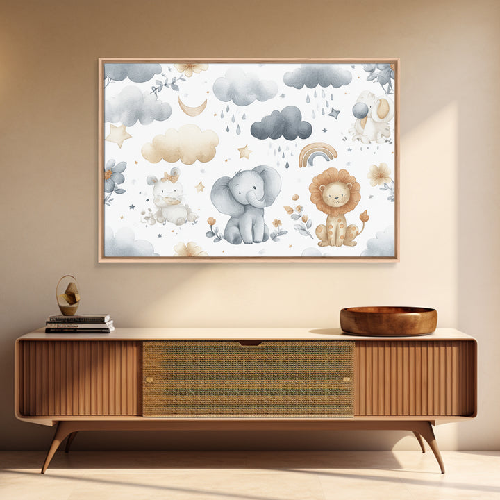 Clouds and Raindrops Framed Canvas Print, Nursery Art, Girl Nursery Decor, Nursery Decor, Oil Painting, Nursery, Kids Room Art, NUR-3x2-74