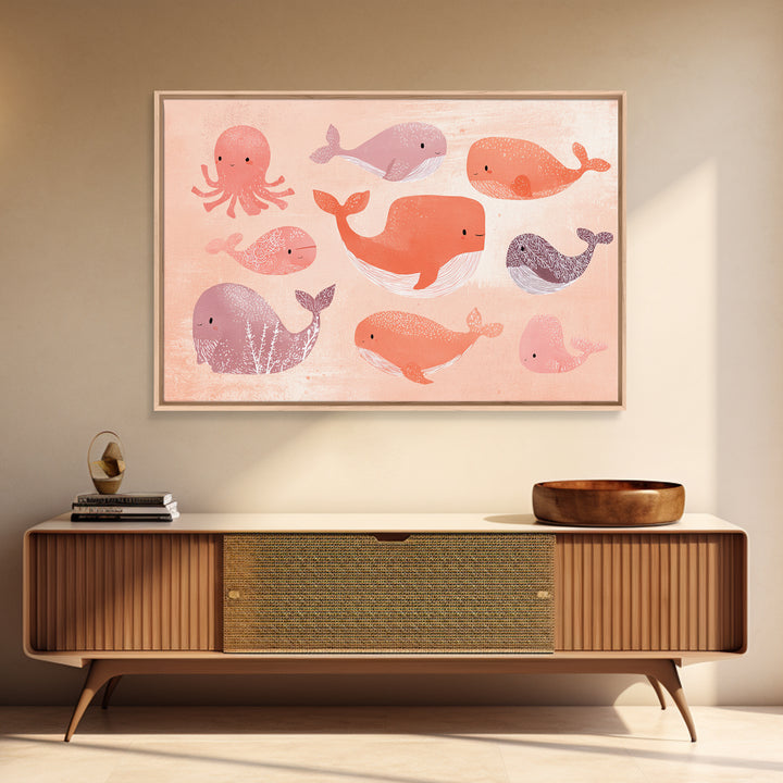 Friendly Ocean Creatures Canvas Print, Nursery Art, Kids Room Art, Nursery Decor, Fine Art, Nursery, Textured Painting, NUR-3x2-76