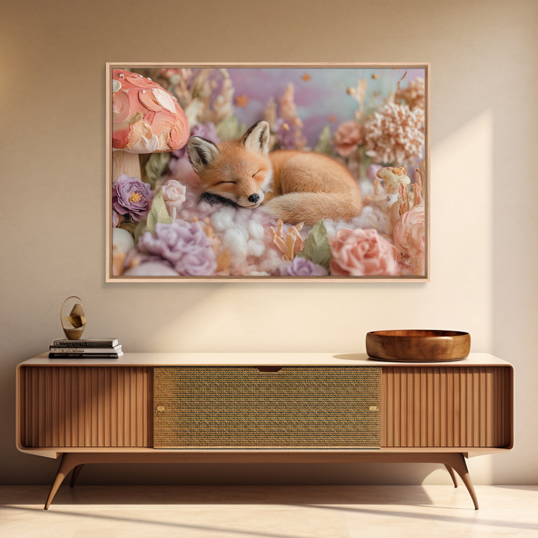 Woodland Fox Tucked Framed Canvas Print, Nursery Art, Fine Art Print, Nursery Decor, Watercolor Art, Nursery, Digital Art, NUR-3x2-80