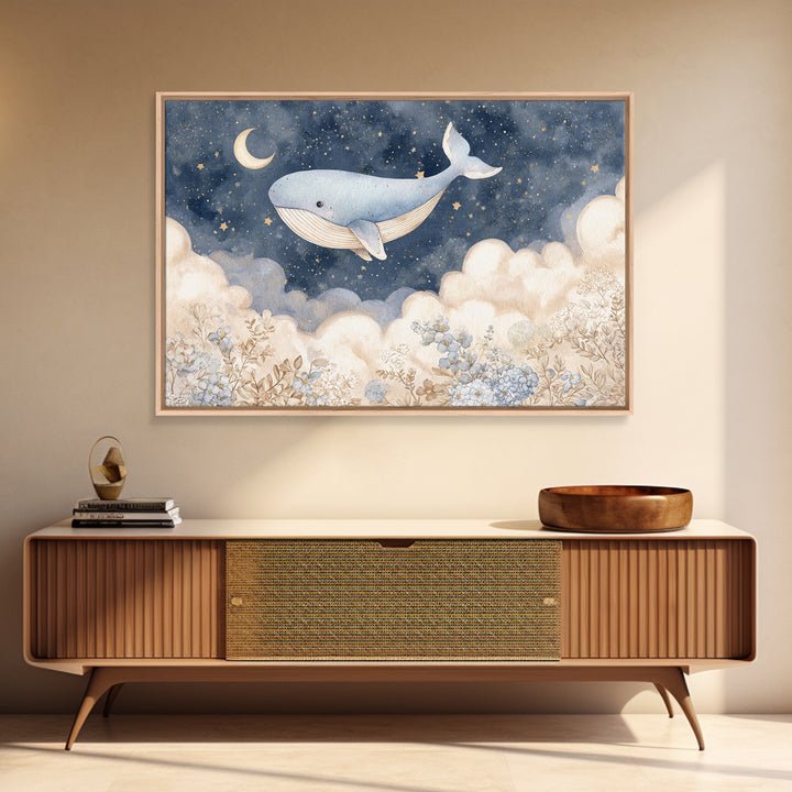 Whale and Tiny Stars Canvas Print, Nursery Art, Statement Artwork, Nursery Decor, Fine Art, Nursery, Printable Wall Art, NUR-3x2-84