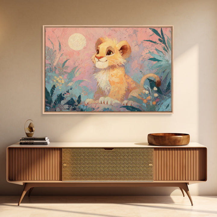 Lion Cub with Soft Golden Mane Framed Canvas Print, Nursery Art, Dinosaur Wall Art, Nursery Decor, Fine Art, Nursery, NUR-3x2-85
