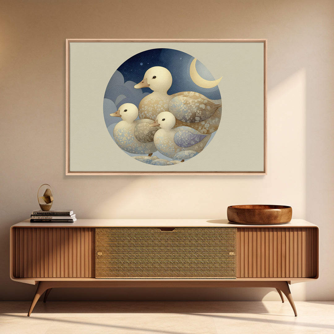 Ducklings Following a Mother Duck Framed Canvas Print, Nursery Art, Woodland Nursery, Nursery Decor, Fine Art, Nursery, NUR-3x2-90