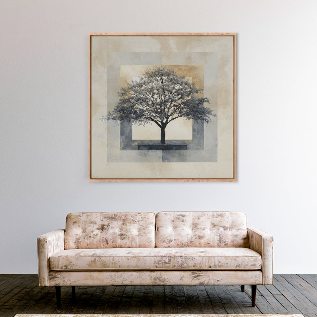 Ink Wash Tree Symbolizing Stability Framed Canvas Print, Office Art, Bedroom Wall Art, Office Decor, Fine Art, Focus, OFF-1x1-38
