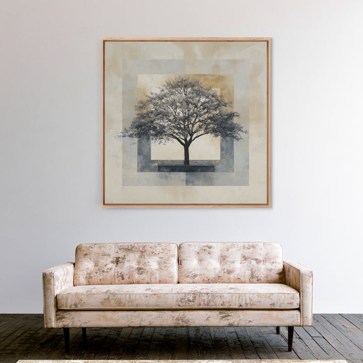 Ink Wash Tree Symbolizing Stability Framed Canvas Print, Office Art, Bedroom Wall Art, Office Decor, Fine Art, Focus, OFF-1x1-38