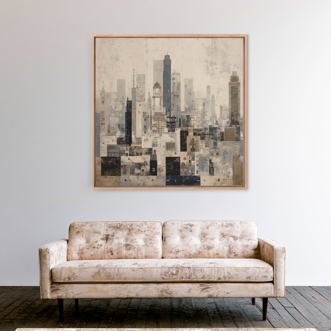 Black and White City Skyline Silhouette Canvas Print, Office Art, Downloadable Prints, Office Decor, Abstract Art, Focus, OFF-1x1-5