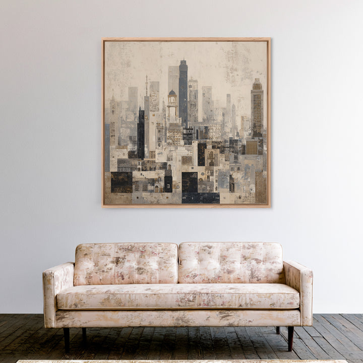 Black and White City Skyline Silhouette Canvas Print, Office Art, Downloadable Prints, Office Decor, Abstract Art, Focus, OFF-1x1-5