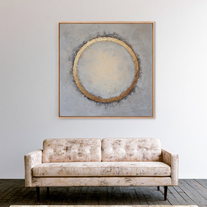 Gold Circle and Line Composition for Clarity Framed Canvas Print, Office Art, Office Decor, Abstract Art, Focus, OFF-1x1-56