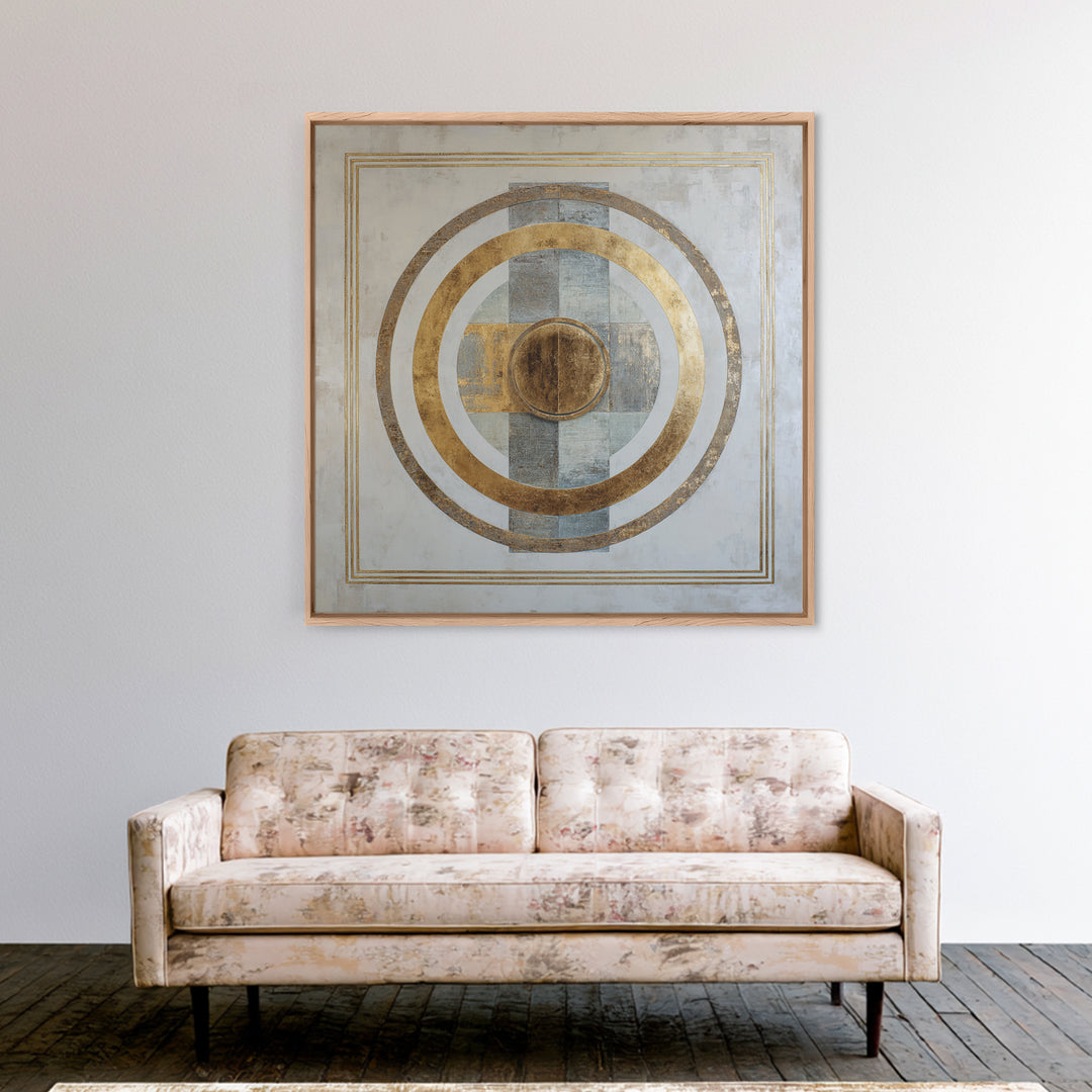 Gold Circle and Line Composition for Clarity Framed Canvas Print, Office Art, Printable Wall Art, Office Decor, Fine Art, Focus, OFF-1x1-8