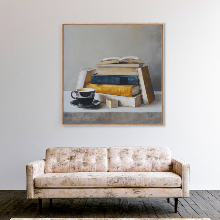 Books and Coffee Still Life Canvas Print, Office Art, Textured Painting, Office Decor, Focus, Printables, Digital Wall Art, OFF-1x1-81