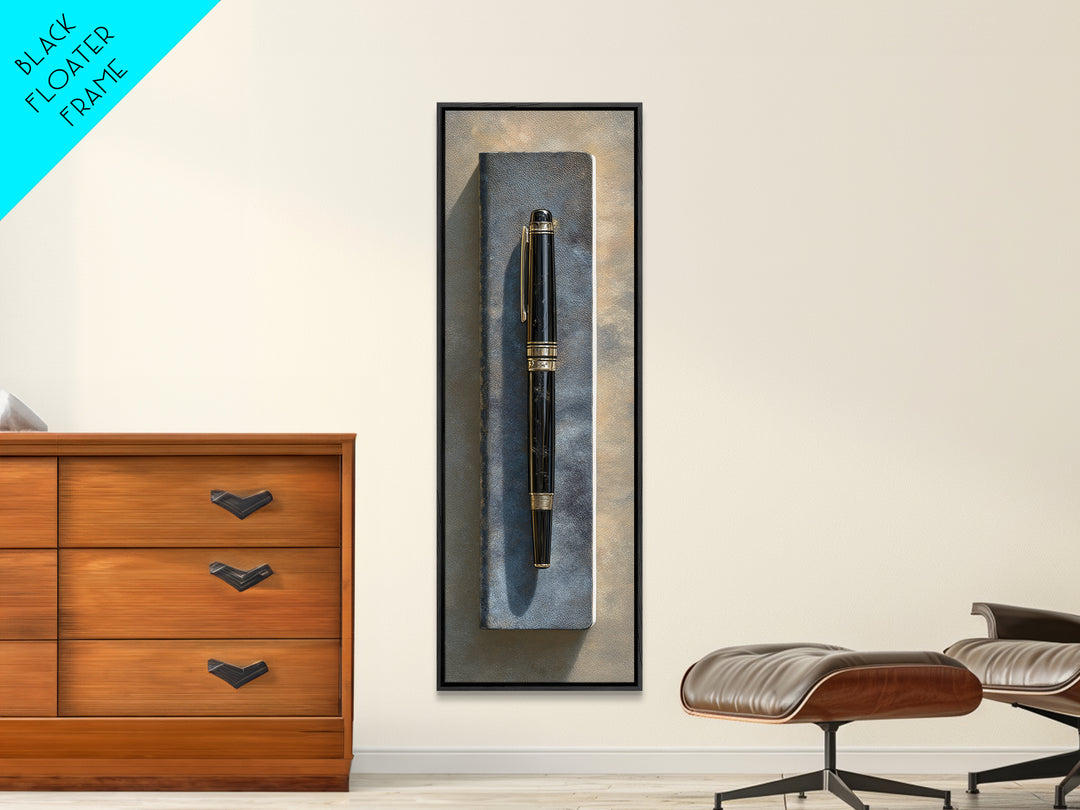 Fountain Pen and Notebook Still Life Without Canvas Print, Office Art, Gallery Decor, Office Decor, Oil Painting, Focus, OFF-1x3-82