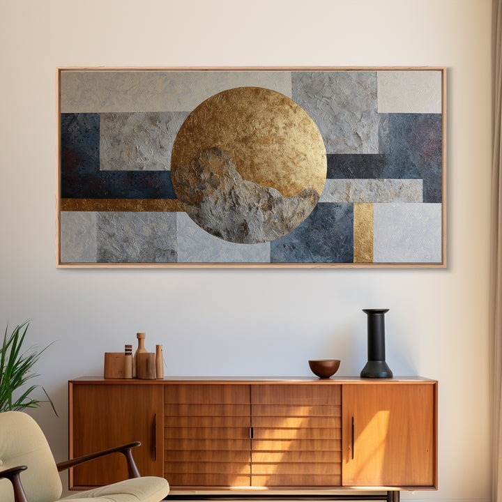 Gold Circle and Line Composition for Clarity Framed Canvas Print, Office Art, Living Room Decor, Office Decor, Fine Art, Focus, OFF-2x1-100