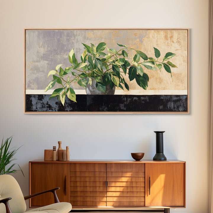 Desk Plant Botanical Closeup Framed Canvas Print, Office Art, Art Print, Office Decor, Watercolor Art, Focus, Printable, OFF-2x1-12