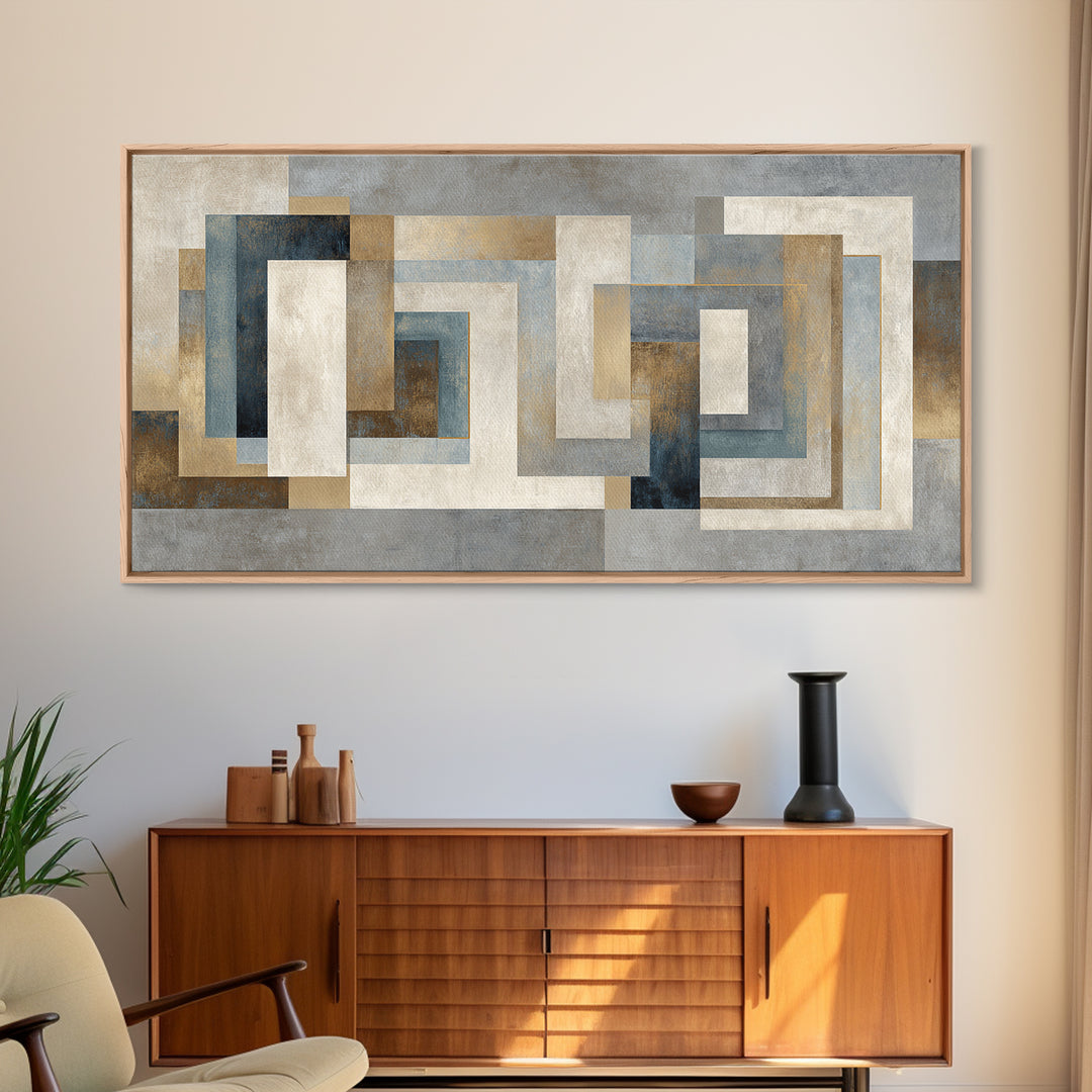 Geometric Labyrinth Pattern Framed Canvas Print, Office Art, Fine Art Print, Office Decor, Abstract Art, Focus, Poster, OFF-2x1-14