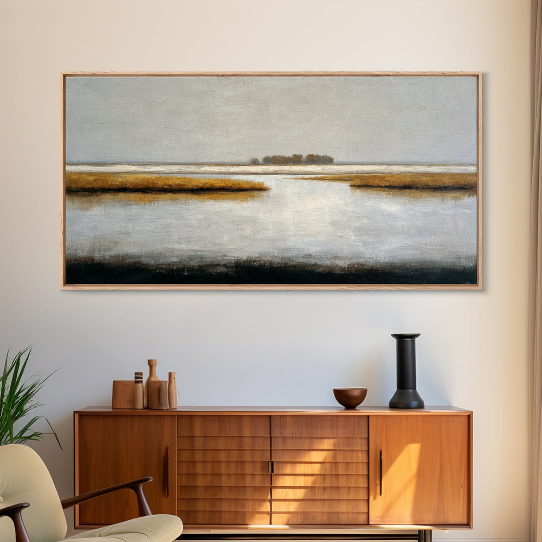 Dignified Neutral Landscape Framed Canvas Print, Office Art, Digital Wall Art, Office Decor, Oil Painting, Focus, OFF-2x1-3