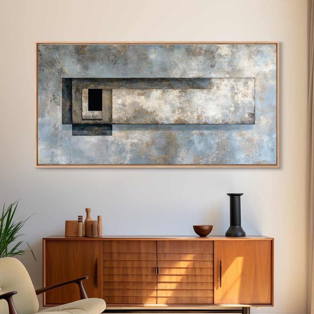 Geometric Labyrinth Pattern Framed Canvas Print, Office Art, Fine Art Print, Office Decor, Abstract Art, Focus, Poster, OFF-2x1-38