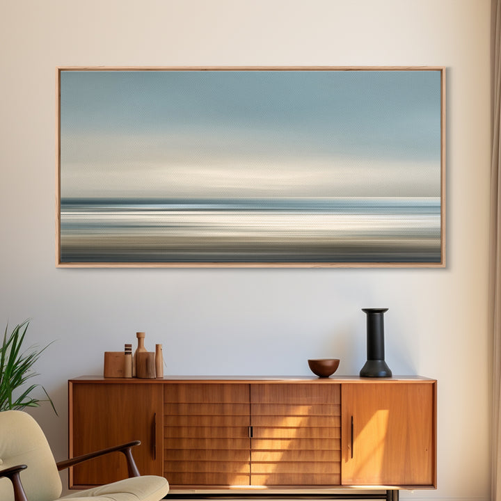 Calm Ocean Horizon for Stress Relief Framed Canvas Print, Office Art, Art Deco, Office Decor, Fine Art, Focus, Bedroom Wall Art, OFF-2x1-55