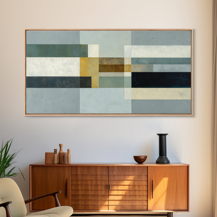 Modern Color Blocks Framed Canvas Print, Office Art, Digital Art, Office Decor, Fine Art, Focus, Ai Art, Digital Print, OFF-2x1-56