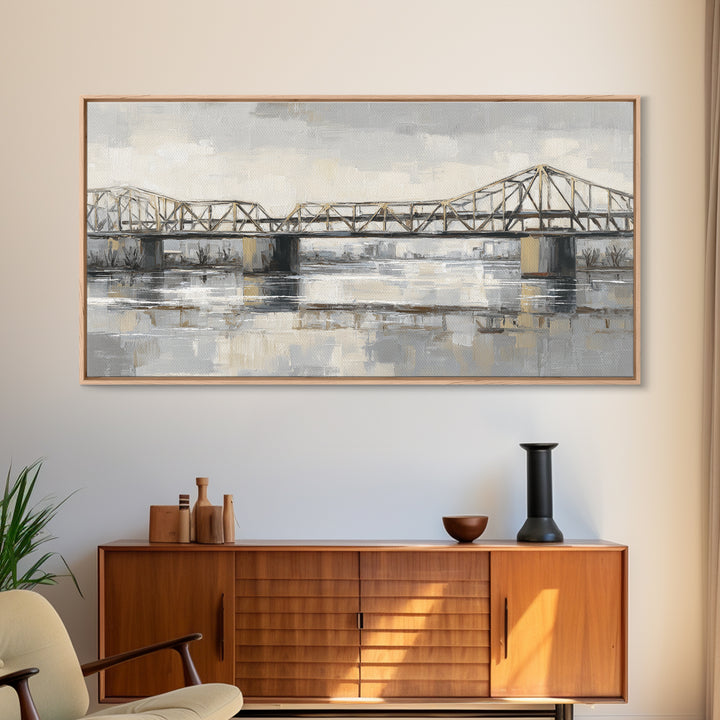 Monochrome Bridge Structure Framed Canvas Print, Office Art, Luxury Decor, Office Decor, Fine Art, Focus, Pet Portrait, OFF-2x1-6