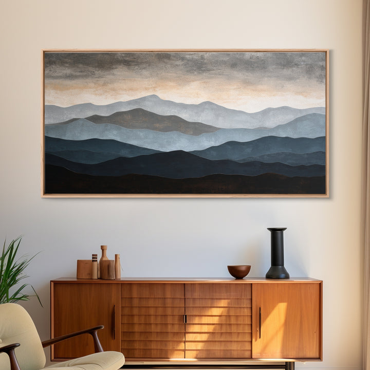 Minimal Mountain Sunrise for Focus Canvas Print, Office Art, Wall Decor, Office Decor, Oil Painting, Focus, Abstract Art, OFF-2x1-70