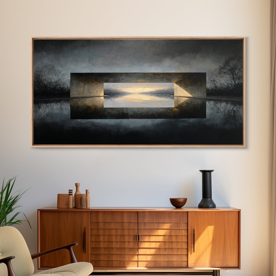 Monochrome Bridge Structure Canvas Print, Office Art, Contemporary Art, Office Decor, Abstract Art, Focus, Large Wall Art, OFF-2x1-78