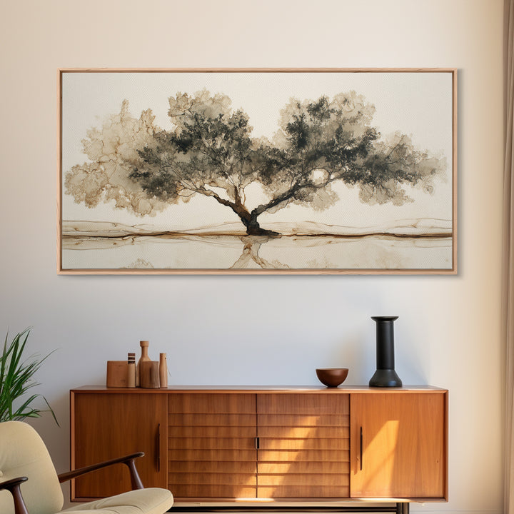 Ink Wash Tree Symbolizing Stability Canvas Print, Office Art, Wall Art, Office Decor, Fine Art, Focus, Boho, Art Deco, OFF-2x1-82