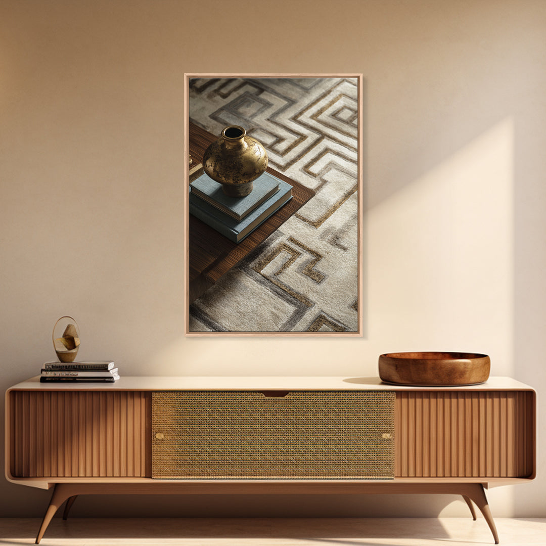 Geometric Labyrinth Pattern Framed Canvas Print, Office Art, Boho Decor, Office Decor, Focus, Digital Art, Pet Portrait, OFF-2x3-2