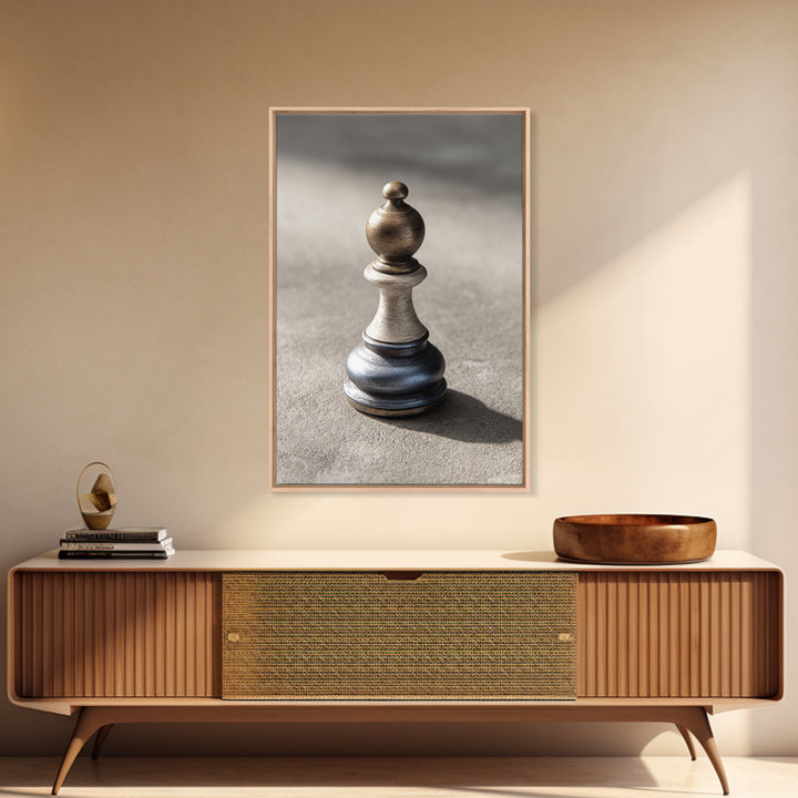 Minimal Chess Piece Still Life Framed Canvas Print, Office Art, Contemporary Art, Office Decor, Oil Painting, Focus, OFF-2x3-21