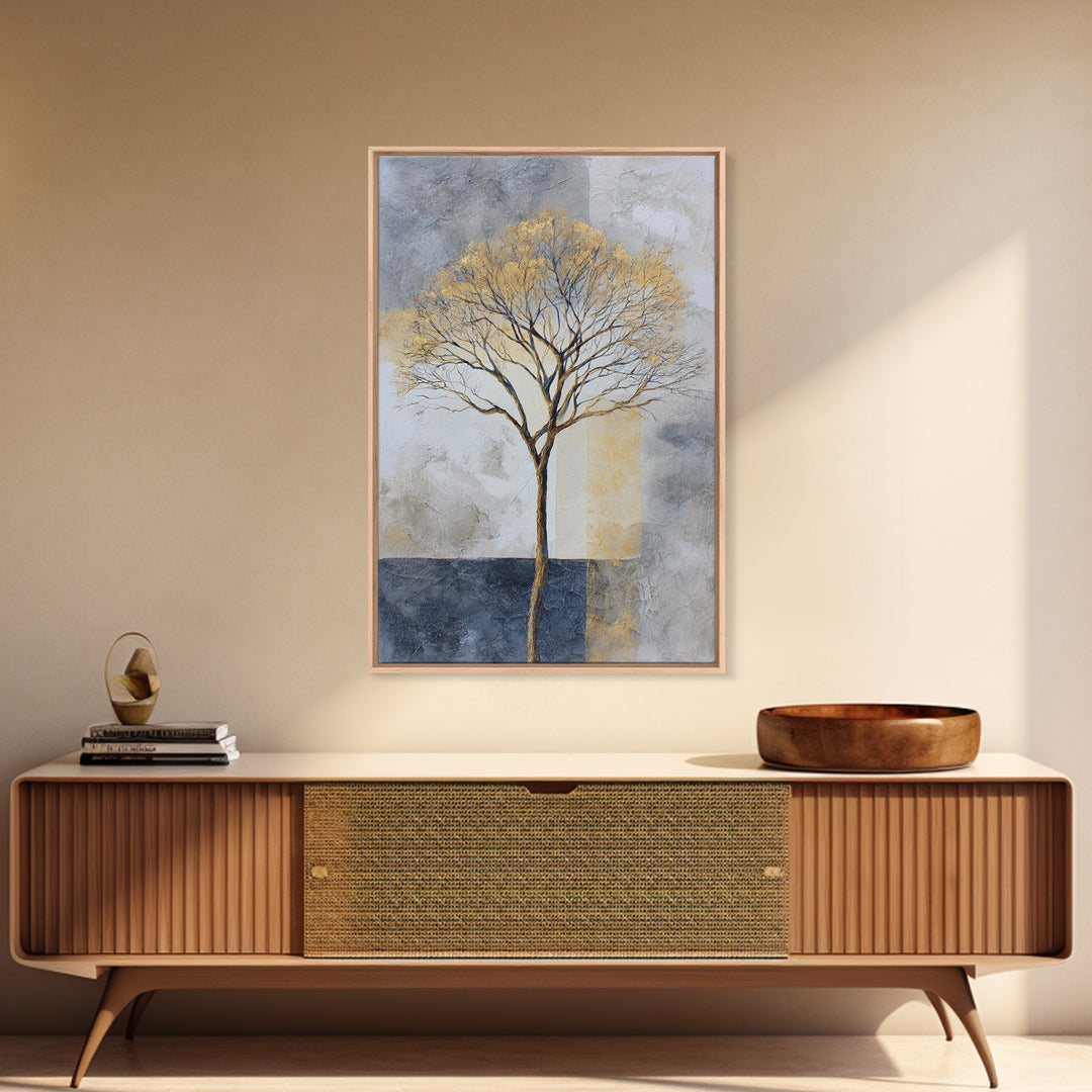 Ink Wash Tree Symbolizing Stability Framed Canvas Print, Office Art, Textured Painting, Office Decor, Fine Art, Focus, OFF-2x3-22